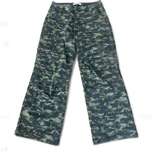 Playboy Rhinestone Size 11 Wide-leg Camouflage Pants Y2K 90’s Boho Goth Stretch